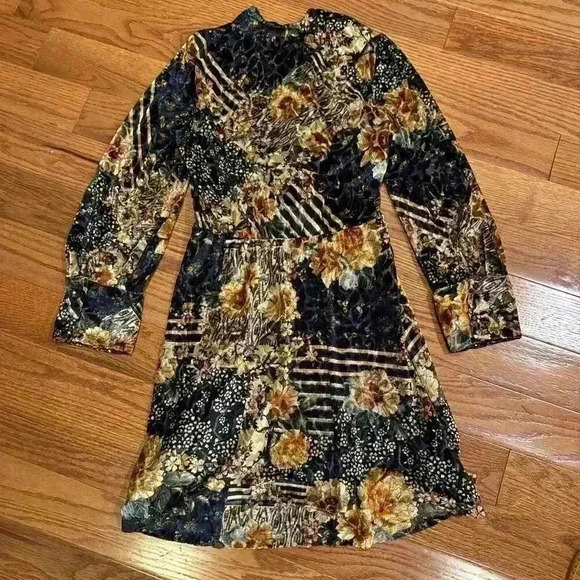 Zara Basic Burnout Velvet Fall Mini Dress Boho 70s Fairygoth Whimsigoth XS - Picture 4 of 7